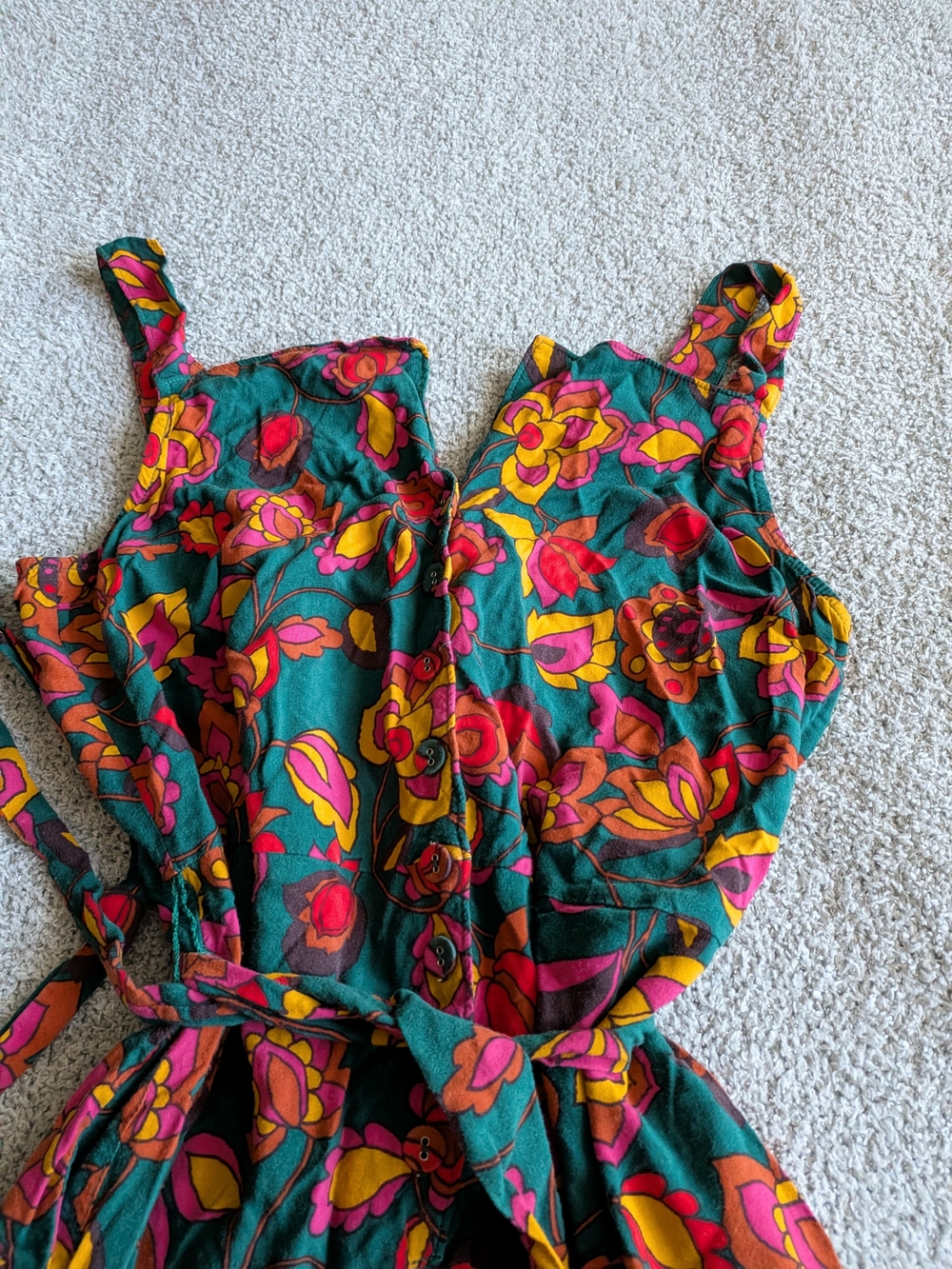 🌼B2G1🌼 Modcloth Teal Floral Tie-Waist Wide-Leg Jumpsuit NWOT - Picture 5 of 11